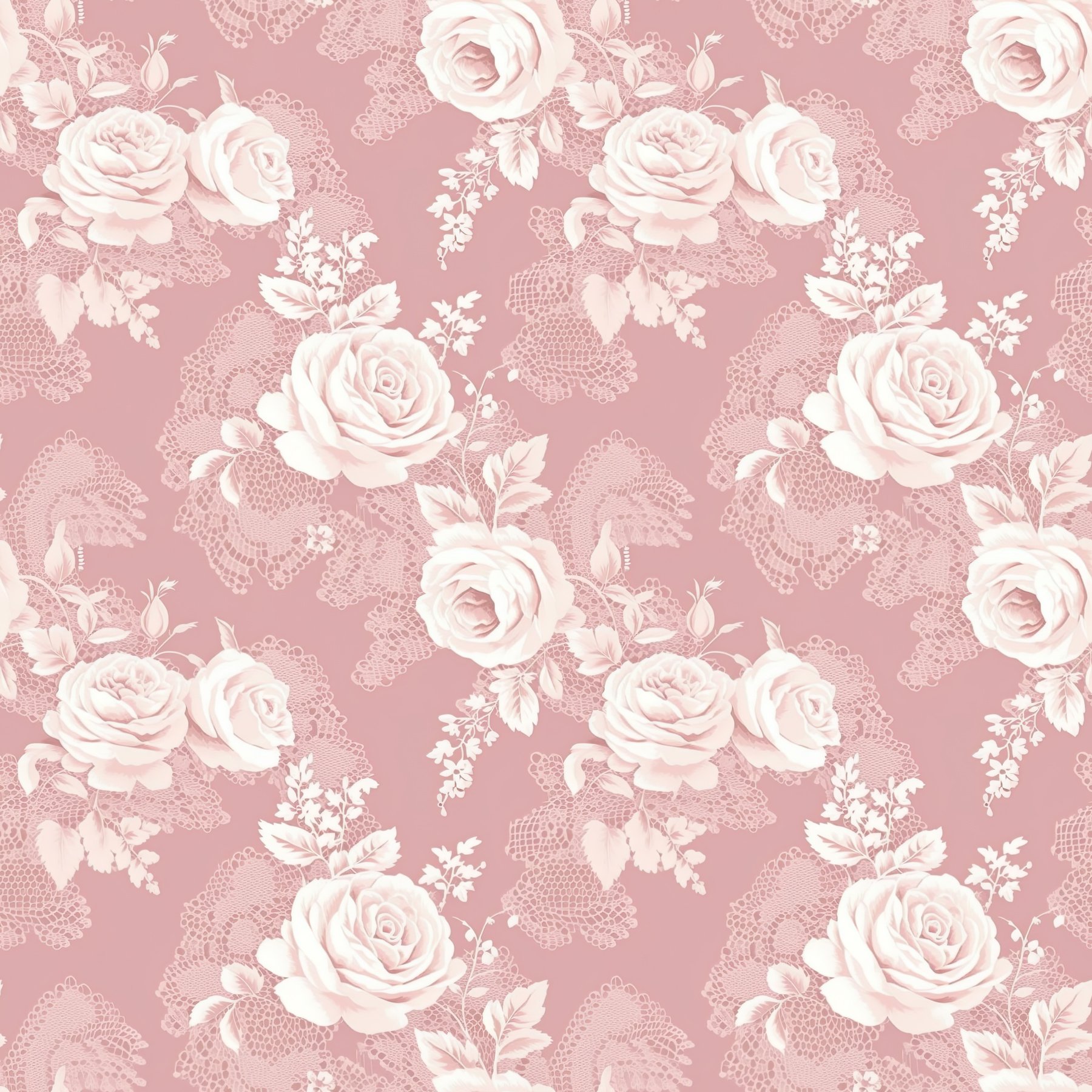 White Lace Florals on Blush Background